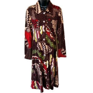 I AM Alberto Makali Long Sleeve Wool Blend Button Down Floral Midi Dress